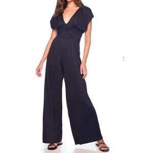 Susana Monaco Navy blue jumpsuit NWT wide leg v neck short sleeve $228 small